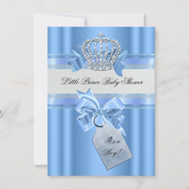 Invitation Baby shower Garçon Bébé Bleu Petit Prince Couronne (Devant)