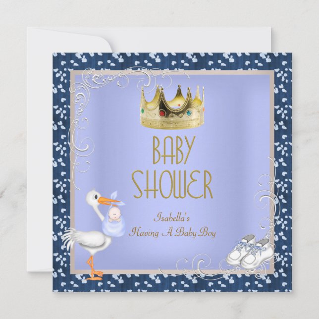 Invitation Baby shower Garçon Bébé Couronne Prince Bleu (Devant)
