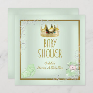 Invitation Baby shower Garçon Bébé Couronne Prince Mint