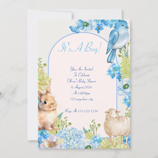 invitation baby shower garçon bleu aquarelle desig (Devant)