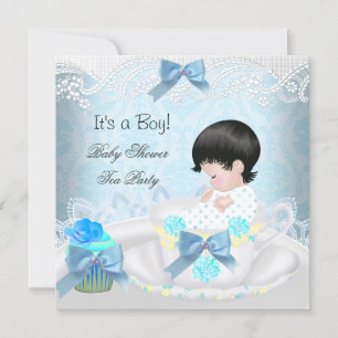 Invitation Baby shower Garçon bleu Baby Teacup Cupcake