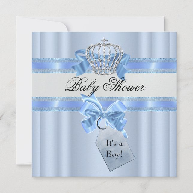 Invitation Baby shower Garçon Bleu Blanc Prince Couronne (Devant)