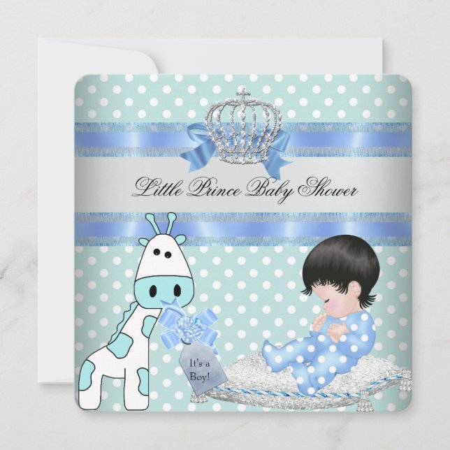 Invitation Baby shower Garçon Bleu Couronne Turquoise Giraffe (Devant)
