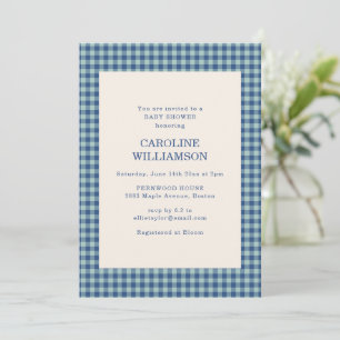 Invitation Baby Shower Garçon Bleu Gingham Rétro Navy