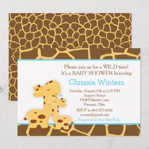 Invitation Baby shower Garçon bleu Giraffe