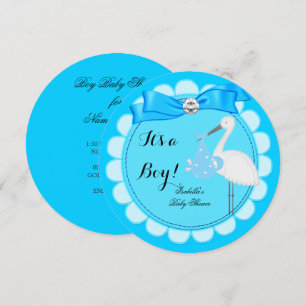 Invitation Baby Shower Garçon Bleu Mignon Cigogne Garçon Bleu