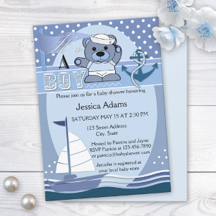 Invitation Baby shower Garçon bleu nautique