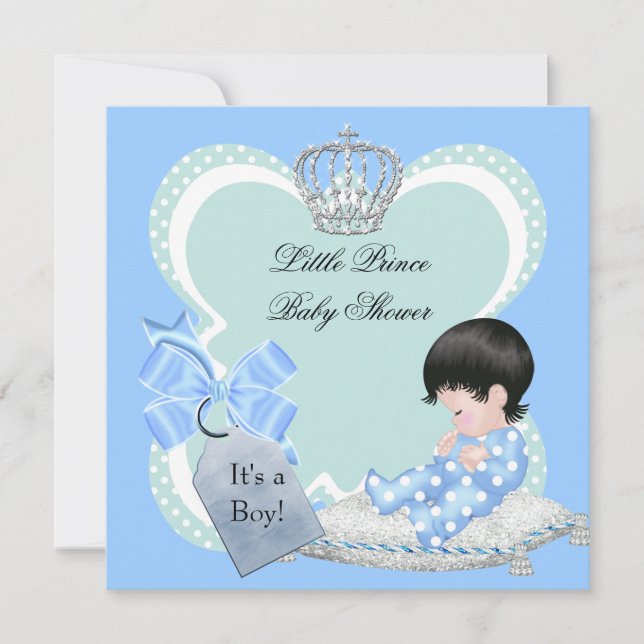 Invitation Baby shower Garçon Bleu Petit Prince Couronne (Devant)