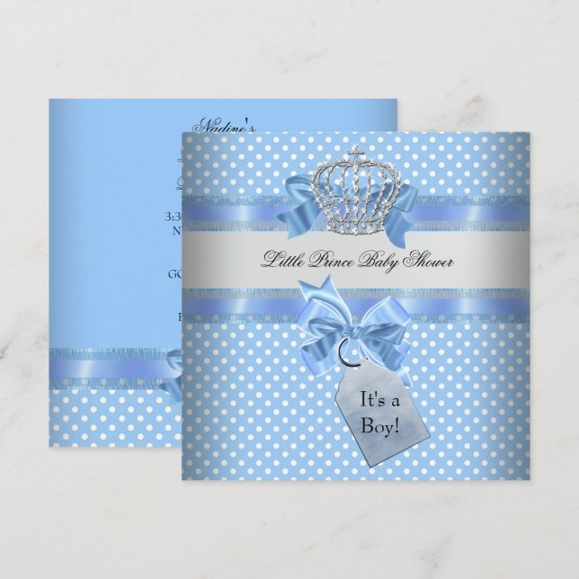 Invitation Baby shower Garçon Bleu Petit Prince Couronne (Devant / Derrière)