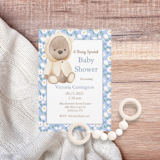 Invitation Baby shower Garçon bleu Teddy Bear