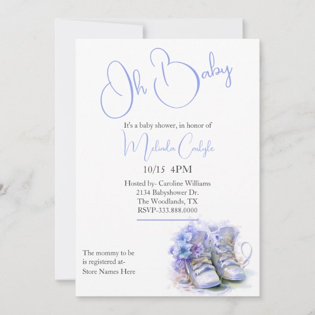 Invitation Baby shower Garçon Blue Booties (Devant)