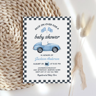 Invitation Baby shower Garçon Blue Race Car