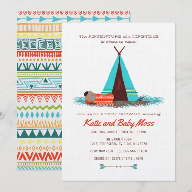 Invitation Baby shower garçon | Boho Chic (Devant / Derrière)
