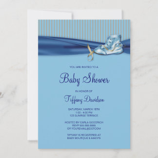Invitation Baby Shower Garçon Chaussure Vintage Marron Bleu