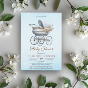 Invitation Baby Shower Garçon Classique Vintage Bleu