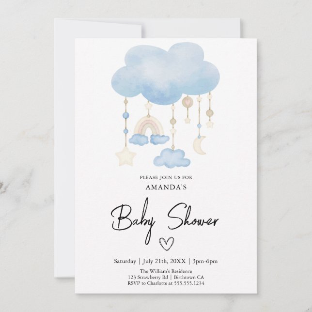 Invitation Baby shower Garçon Cloud Bleu mou (Devant)