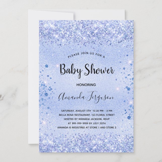 Invitation Baby shower garçon confetti bleu (Devant)