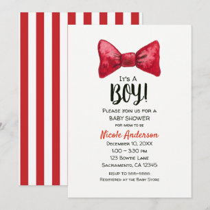 Invitation Baby Shower Garçon Cravate Rouge Fête de Noël