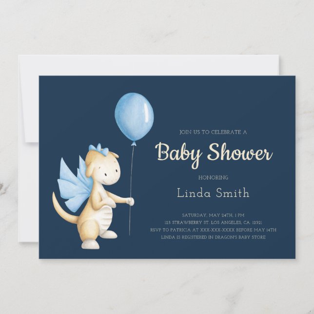 Invitation Baby shower garçon de Dragon Bleu Cute (Devant)