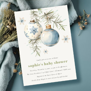 Invitation Baby shower Garçon de Noël Bleu Minimal d'hiver