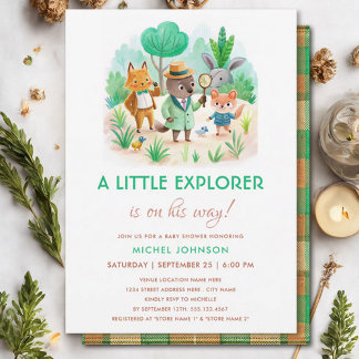 Invitation Baby shower Garçon détective de la forêt de Little