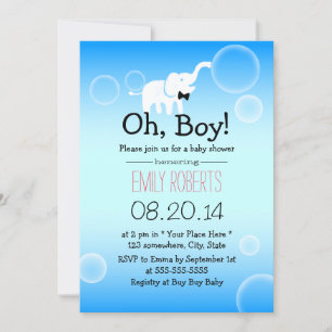 Invitation Baby shower garçon Eléphant mignon & bulles