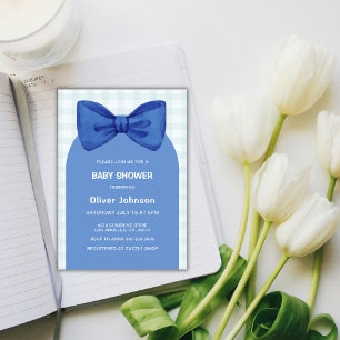 Invitation Baby shower garçon en arc poli bleu En vichy plaid