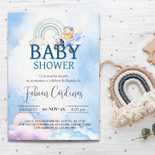 Invitation Baby shower Garçon espagnol Teddy Bear Avion bleu