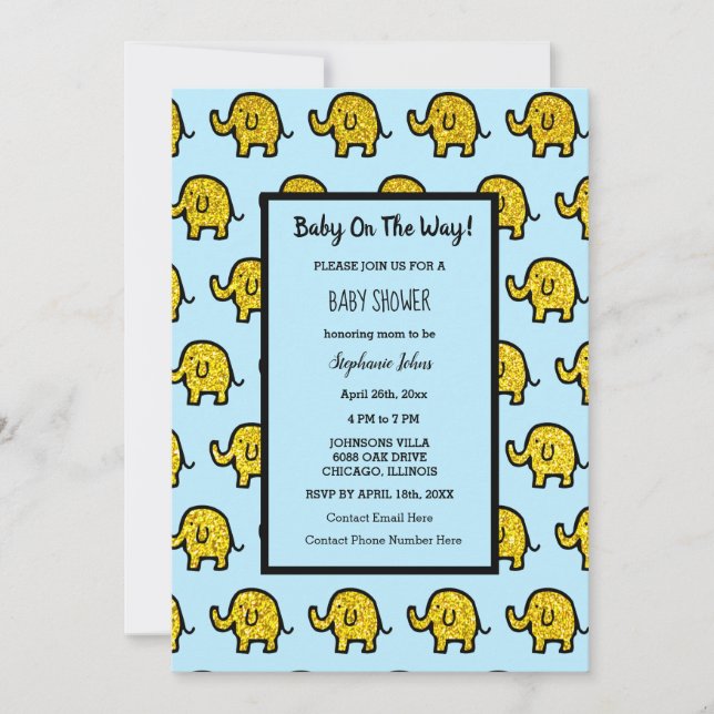 Invitation Baby shower garçon fille éléphant animal Parties s (Devant)