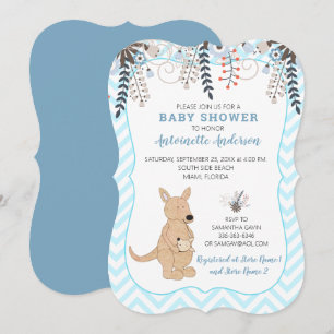 Invitation Baby Shower Garçon Fleur Aquarelle Kangourou Bohèm