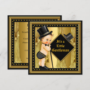 Invitation Baby-Shower Garçon Gentleman Bébé Brun aux Thèmes