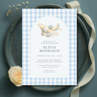 Baby Shower Garçon Gingham Bleu Avion