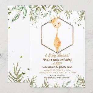 Invitation Baby Shower Garçon Girafe Mignon Aquarelle Tropica
