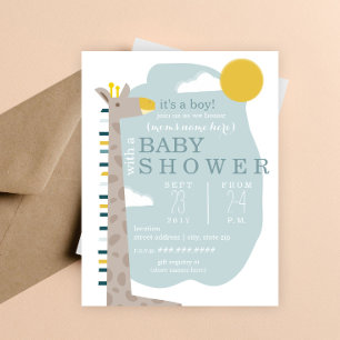Invitation Baby Shower Garçon Girafe Moderne
