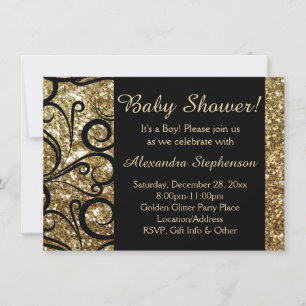 Invitation Baby shower Garçon Gold Sparkly Swirl