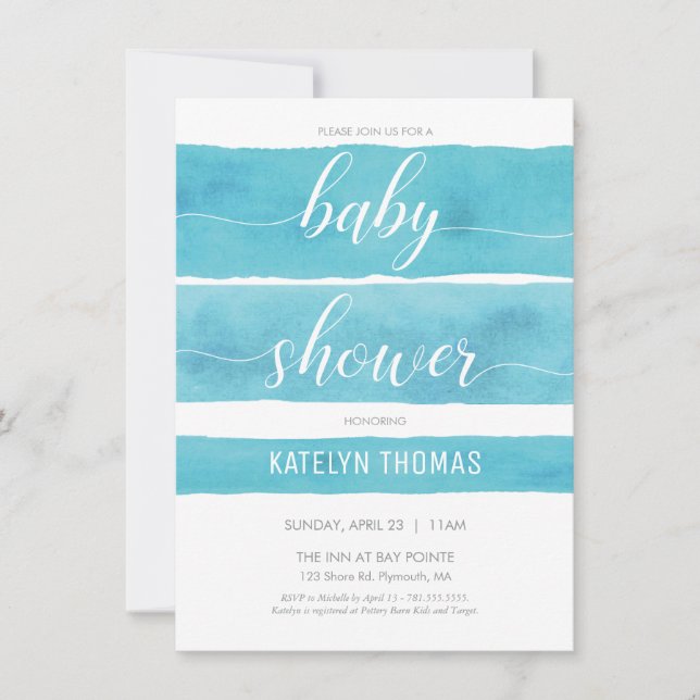 Invitation baby shower, Garçon, Invitation aquarel (Devant)