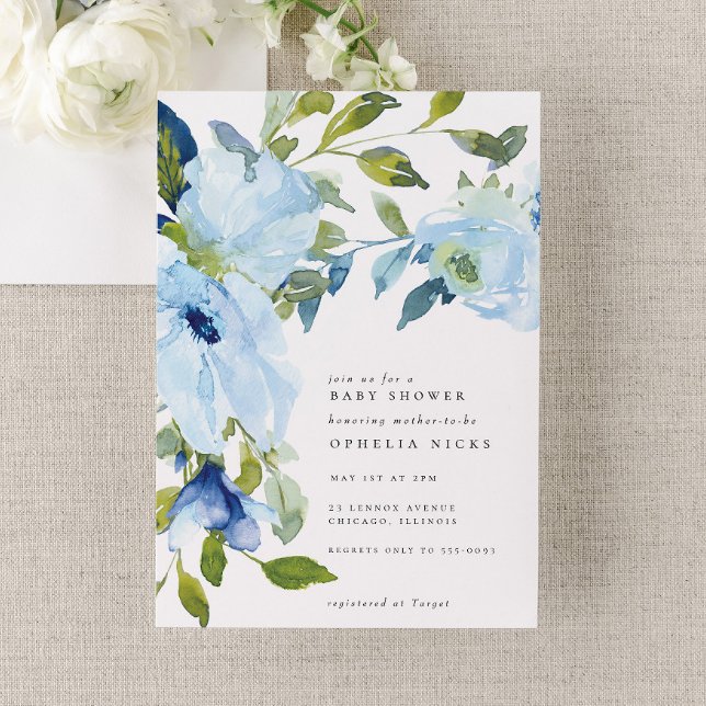 Invitation Baby shower Garçon Jardin aux Fleurs Bleues Lumièr (Créateur téléchargé)