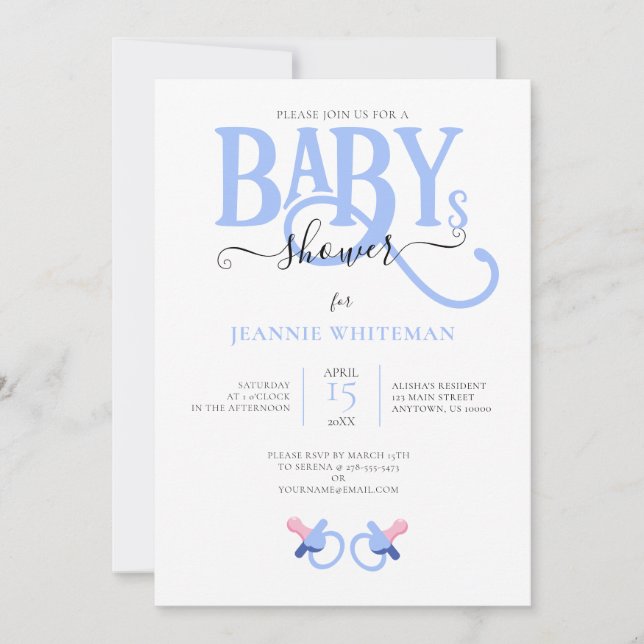 INVITATION BABY-SHOWER GARÇON JUMEAUX BLEU AVEC TETINE   (Devant)
