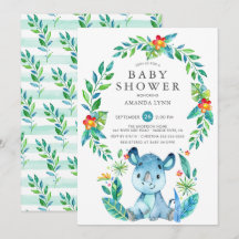 Baby shower garçon Jungle Blue Rhinoceros