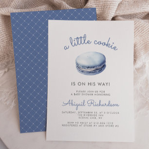 Invitation Baby Shower Garçon Macaron Cookie Bleu Little