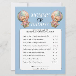 Invitation Baby Shower garçon Maman ou Papa Montgolfière