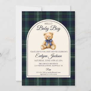 Invitation Baby Shower Garçon Ours en Peluche à Ruban Bleu Ta