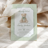 Baby-Shower Garçon Ours en Peluche Rayure Verte