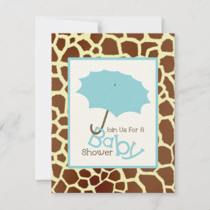 Invitation Baby shower Garçon - Parapluie Bleu & Giraffe Impr