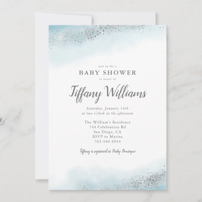 Invitation Baby shower Garçon Parties scintillant en argent b (Devant)