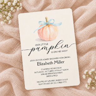 Invitation Baby Shower Garçon Petit Citrouille Ruban Bleu