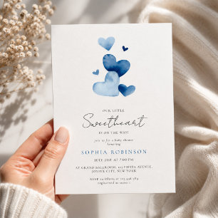 Invitation Baby Shower Garçon Petit Cœur Bleu Poussiéreux