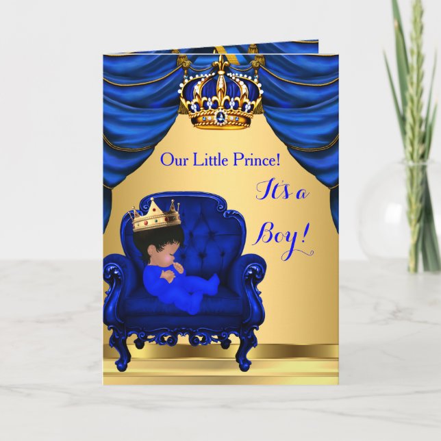 Invitation Baby shower Garçon Petit Prince Royal Bleu plié (Devant)