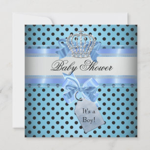 Invitation Baby Shower Garçon pois Bleu Prince Couronne Noir