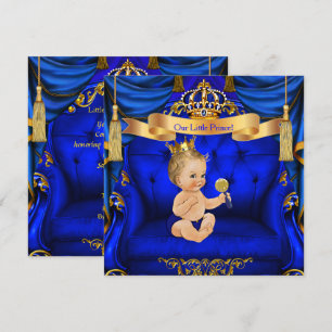 Invitation Baby Shower Garçon Prince Bleu Royal Or Blond garç